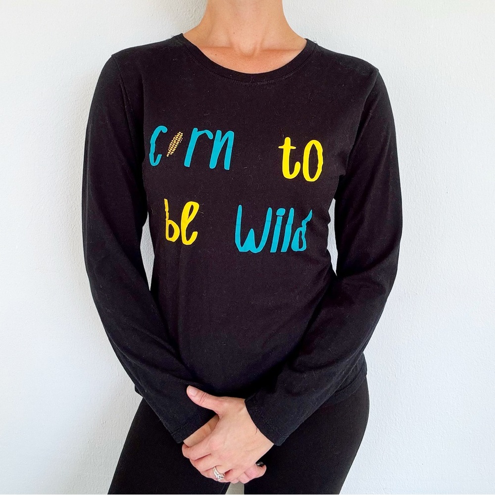 Hanes Corn to be Wild black cotton long sleeve funny tee size large